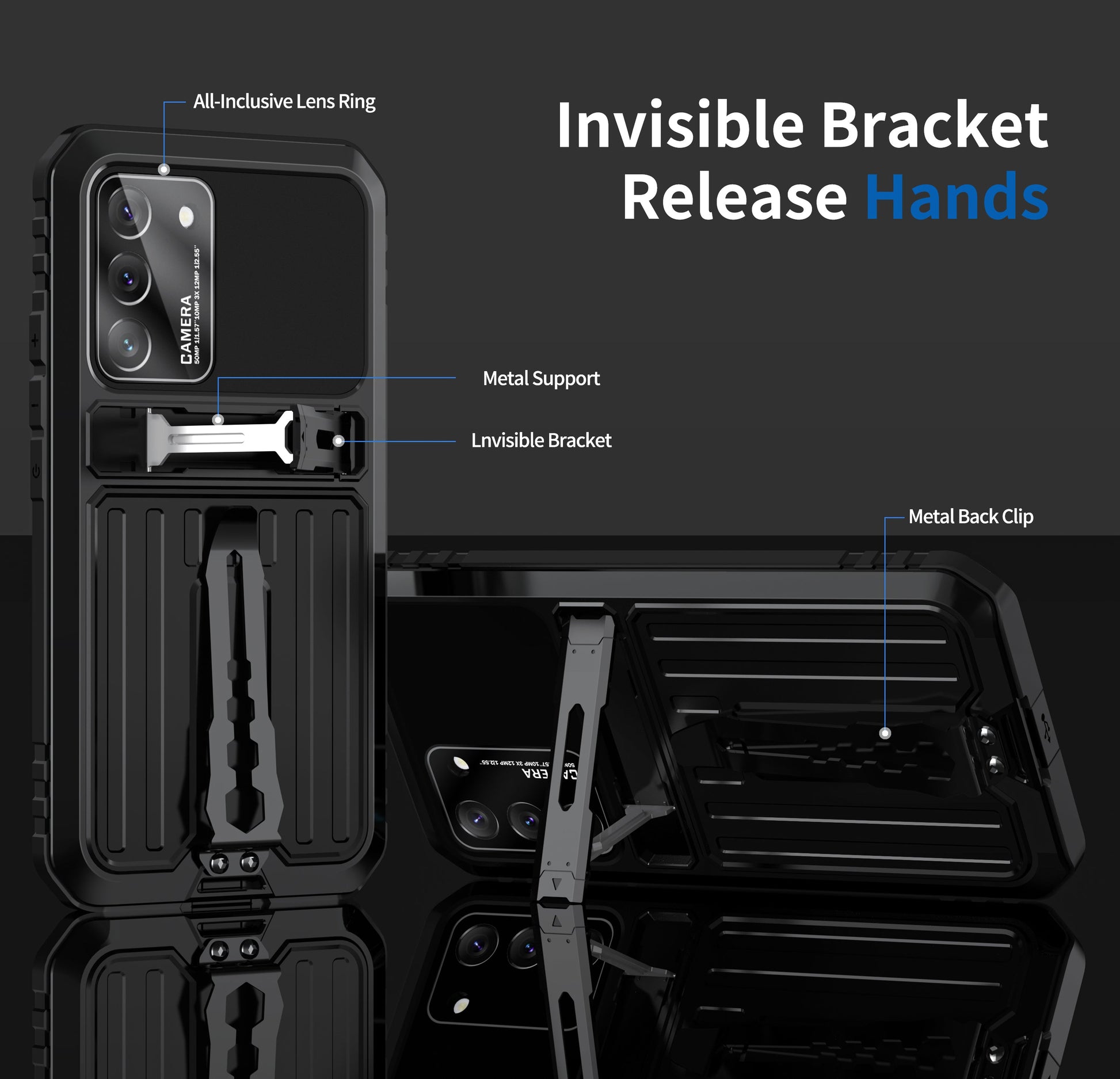 Samsung Galaxy S22 Ultra Milit?r H¨¹lle Armor Cover Shockproof Plus Metal Back Clip Invisible Bracket
