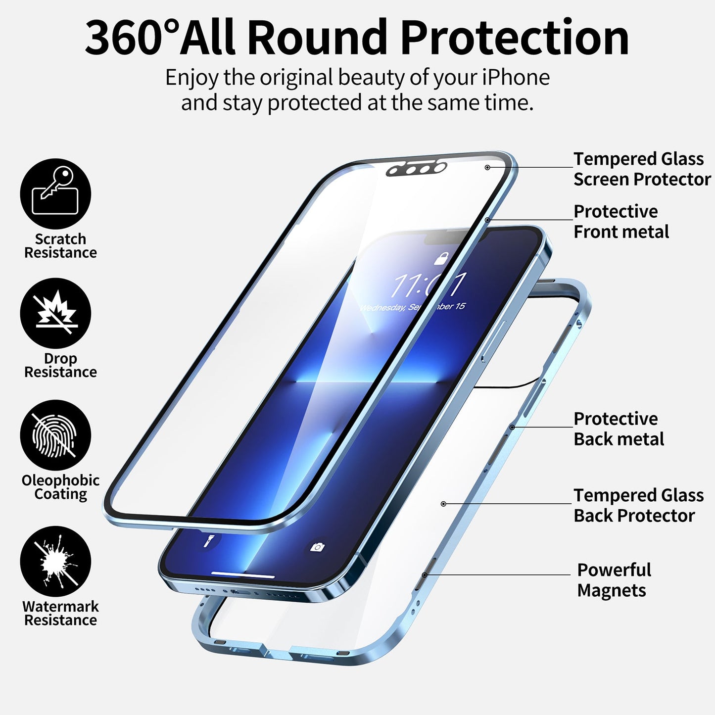 iPhone 13 Pro MAX Magnetic Adsorption Case 13 Mini High Clear Double Sided Tempered Glass Cover