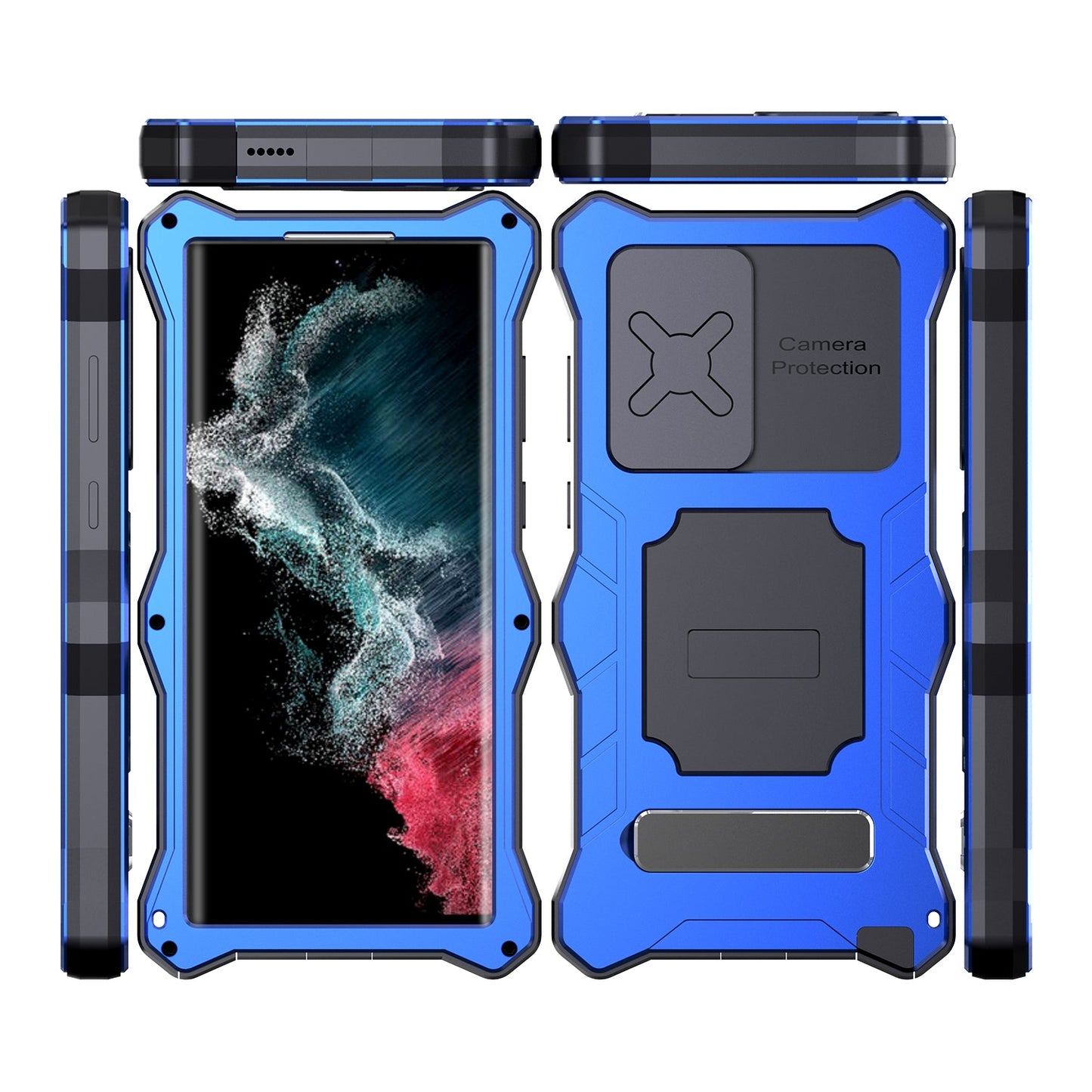 Luxury Samsung S22 Ultra Milit?ry Case Impact Resistant Bumper Galaxy S22 Plus Metal Silicone Slide Camera Lens Pretection Cover Phone Kickstand